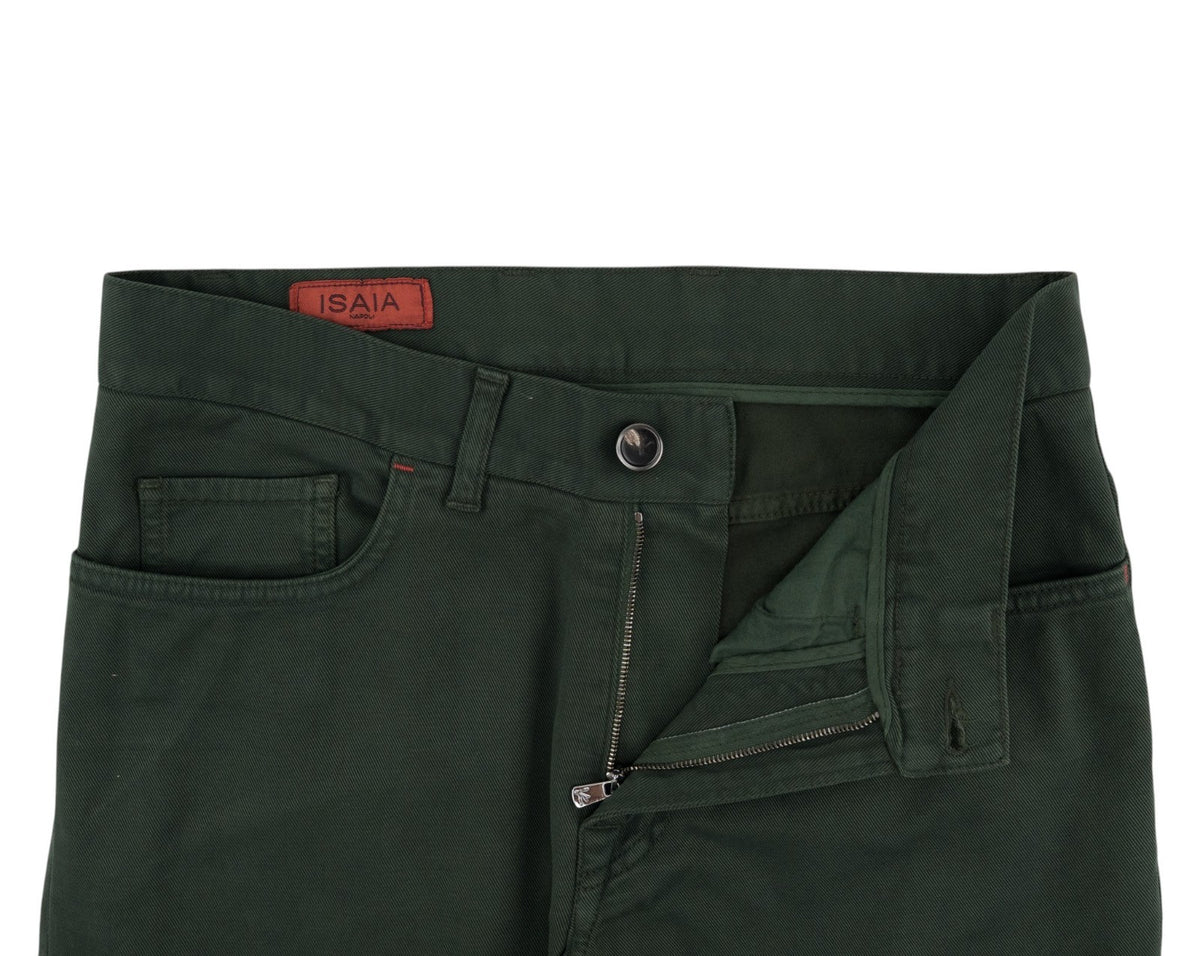 725$ ISAIA NAPOLI Forest Green 5 Pocket Denim Jeans Cotton Slim Fit 30 US /46 EU