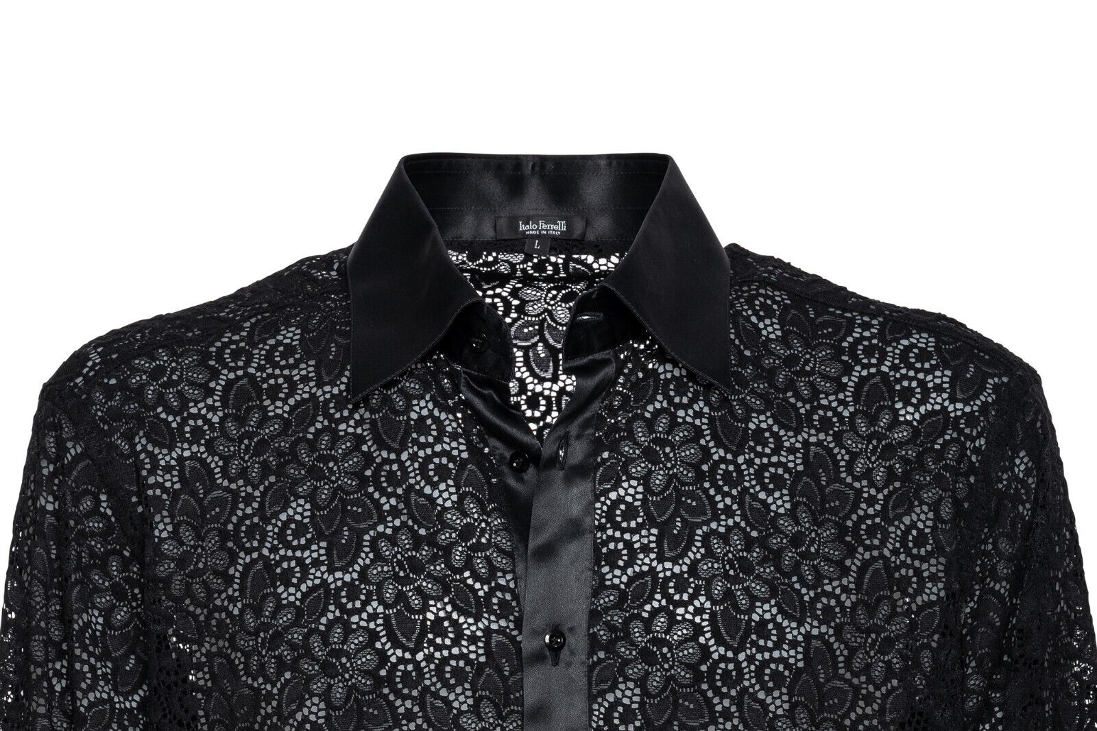 2200$ LUXURY ITALO FERRETTI Perforated Embroidered Shirt Silk Black L BIJAN