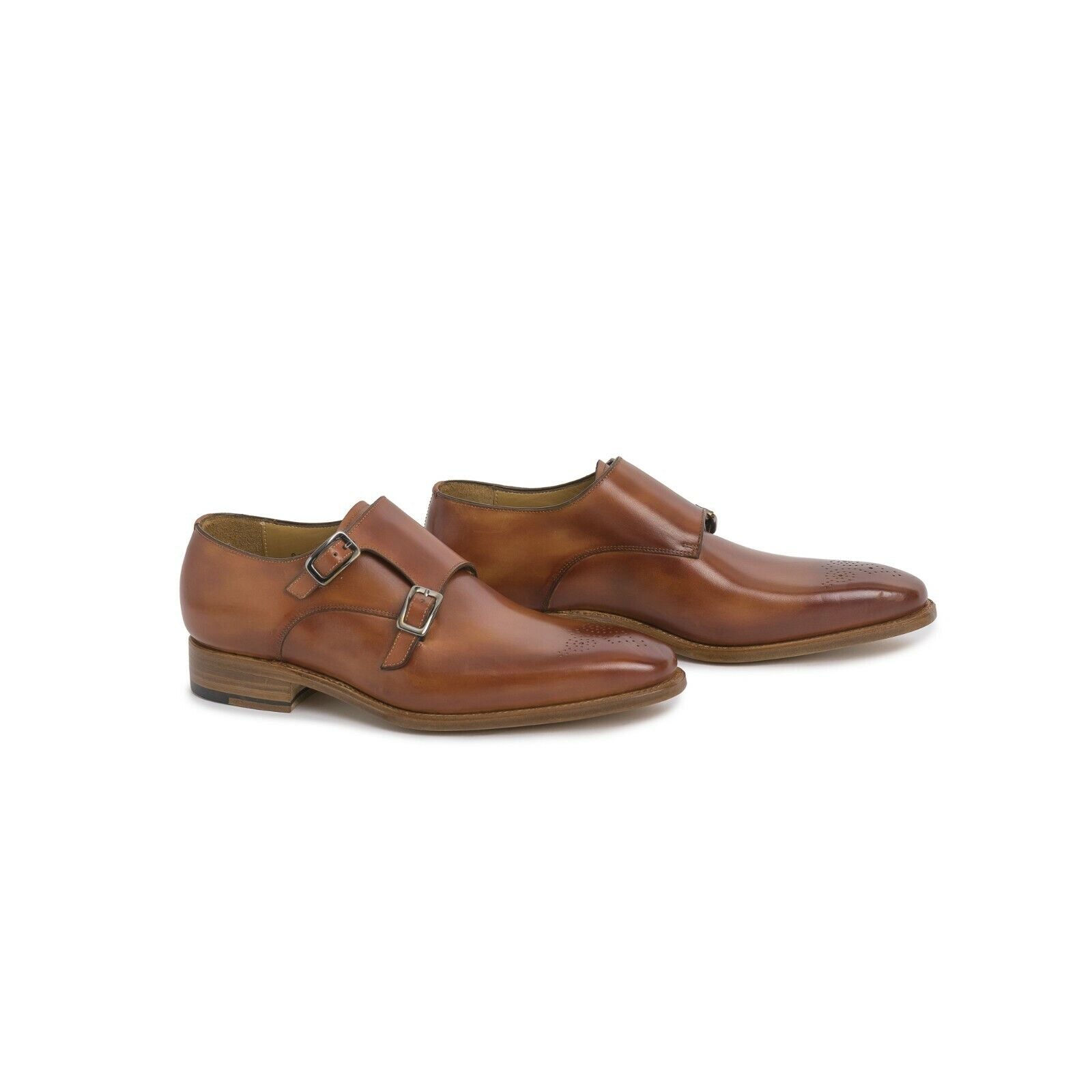 Carlos Santos Leather Double Monk Strap Brown Braga Goodyear Welted Wingtip 8117