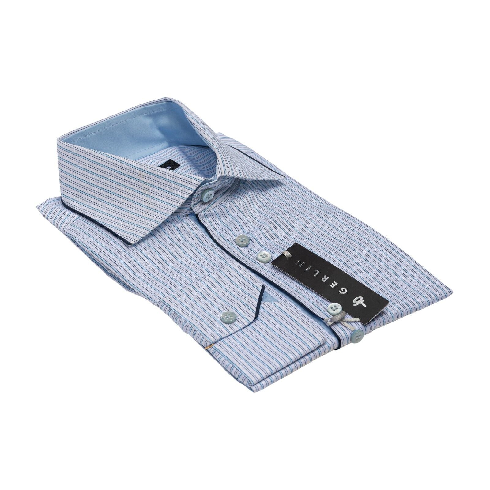 690$ LUXURY GERLIN Shirt Striped Blue Twill Cotton 16 - 41 2AB ZILLI