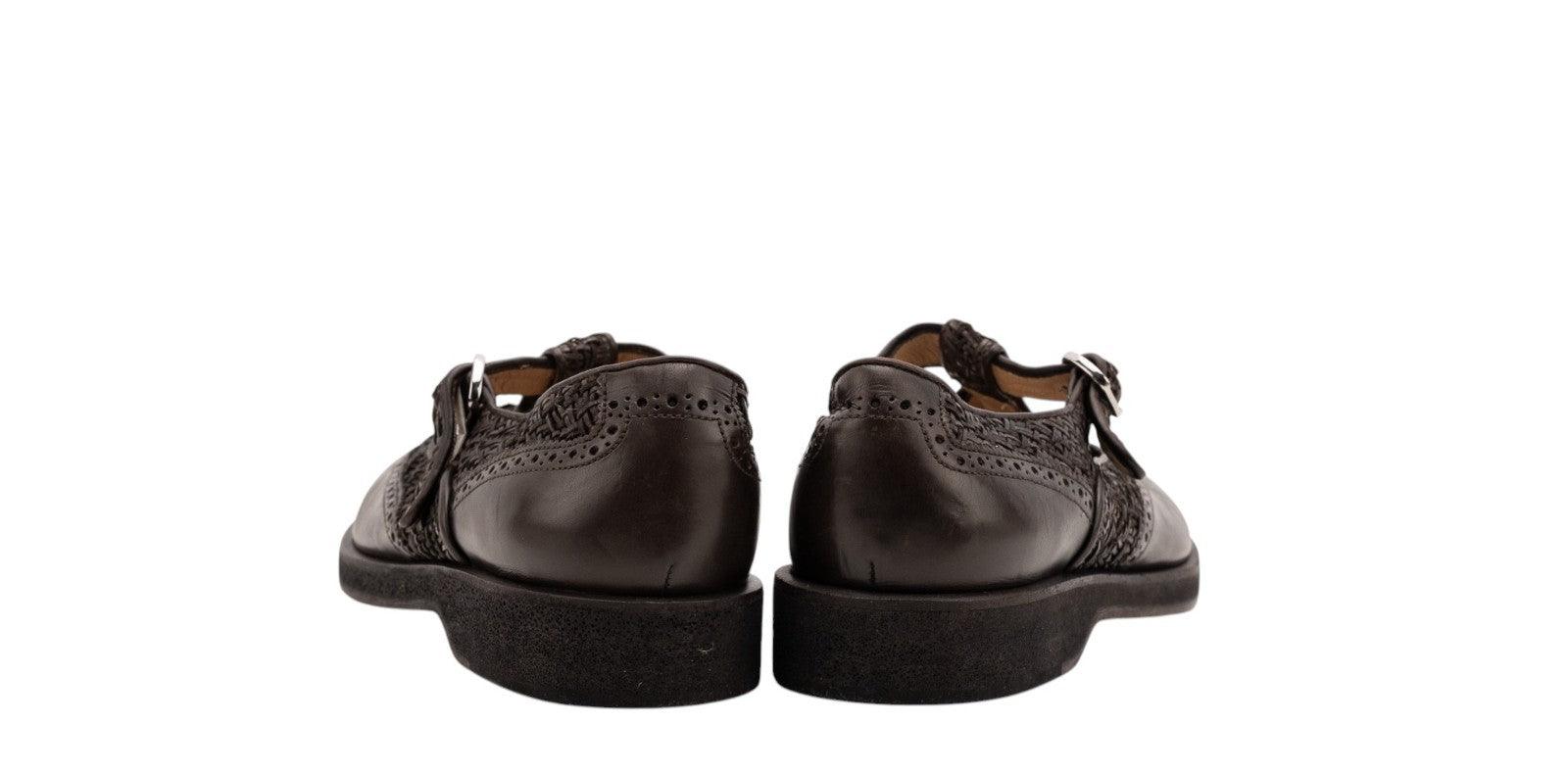 1320$ GIORGIO ARMANI T-Strap Shoes Monk Brogues Brown Leather 9 UK 10 US 43 IT
