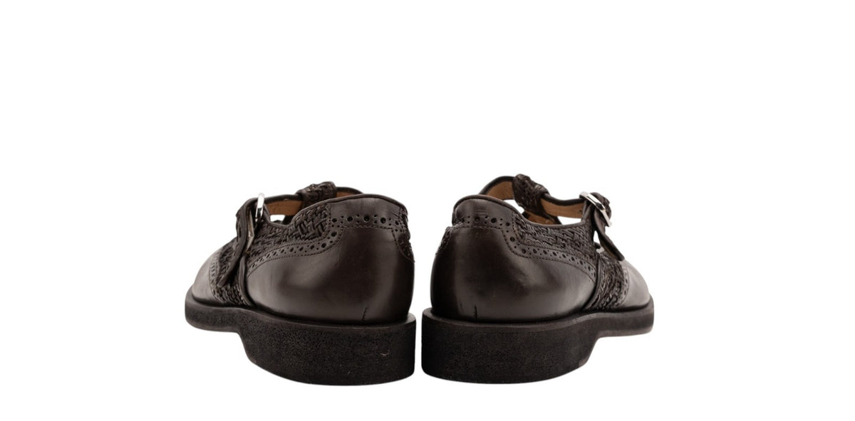 1320$ GIORGIO ARMANI T-Strap Shoes Monk Brogues Brown Leather 9 UK 10 US 43 IT