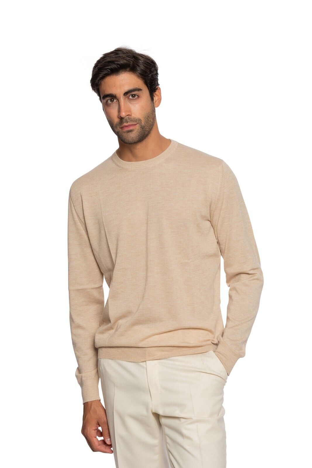 $2000 FEDELI CASHMERE Beige Crewneck Sweater 90% CASHMERE 10% VICUNA Ultra Rare