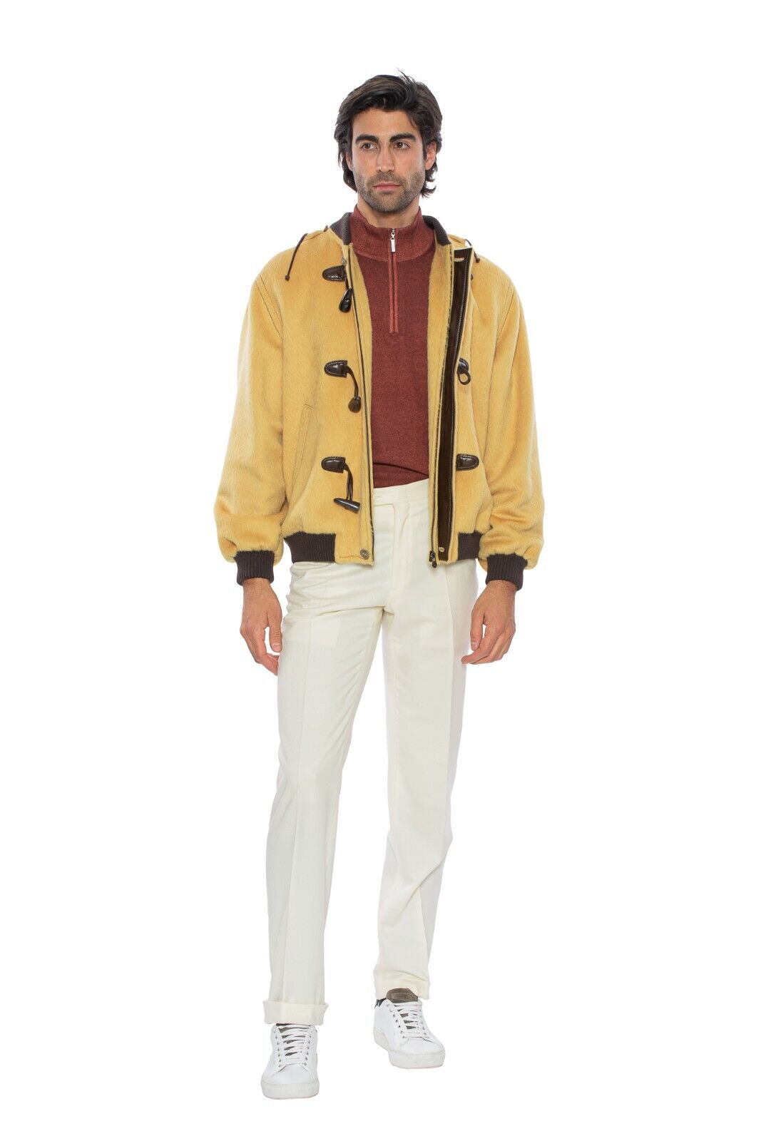 $4500 HETTABRETZ Bomber Jacket with Toggles Alpaca Hair Lambskin 42 US / 52 EU