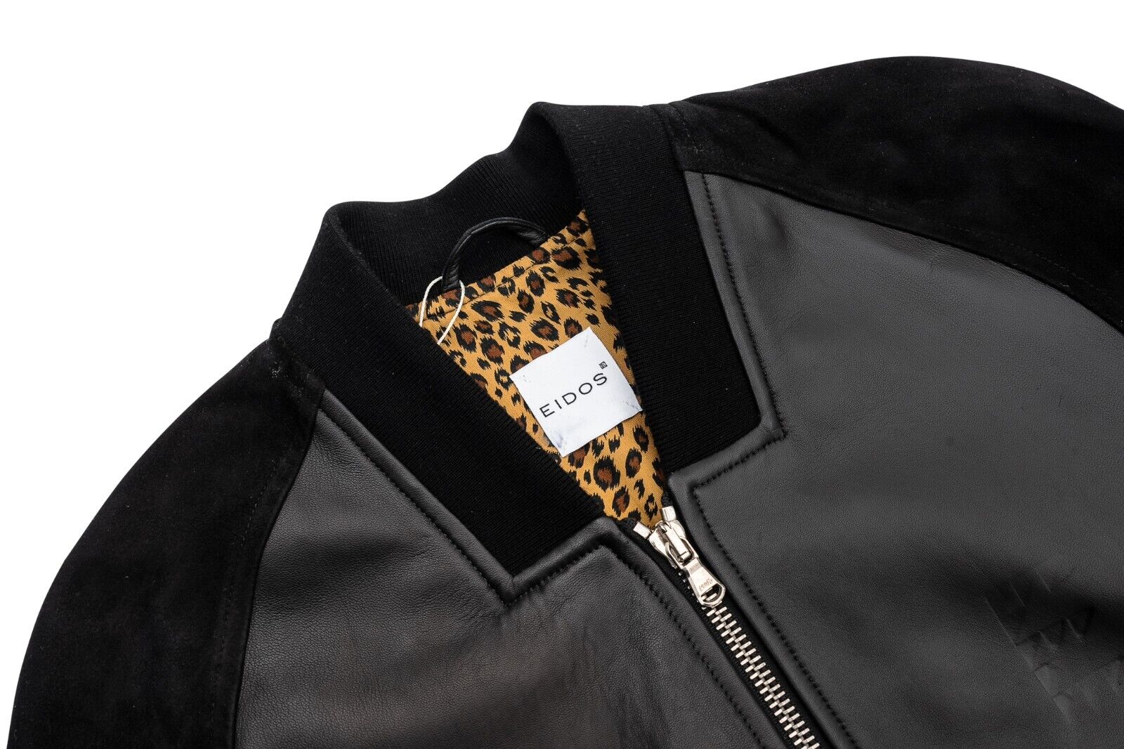 $2000 EIDOS by ISAIA Black Bomber Jacket Nappa Leather / Suede 38 US 48 EU