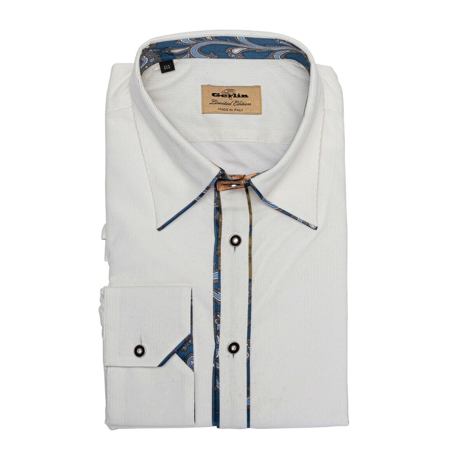 ITALIAN LUXURY 950$ GERLIN Shirt White Velvet Cotton + Silk 16-41 BIJAN