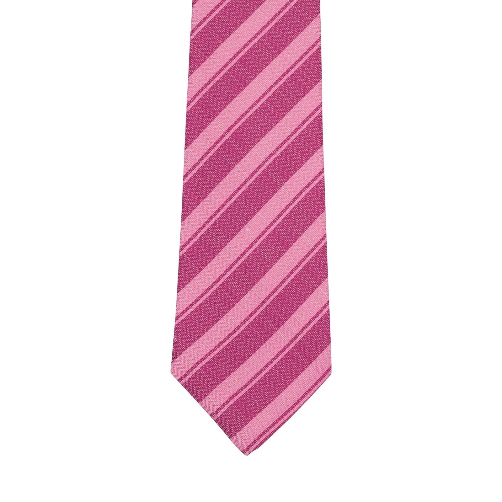 $330 KITON NAPOLI 7 - Fold Tie Regimental Pink Silk / Linen 148cm - 8.5cm
