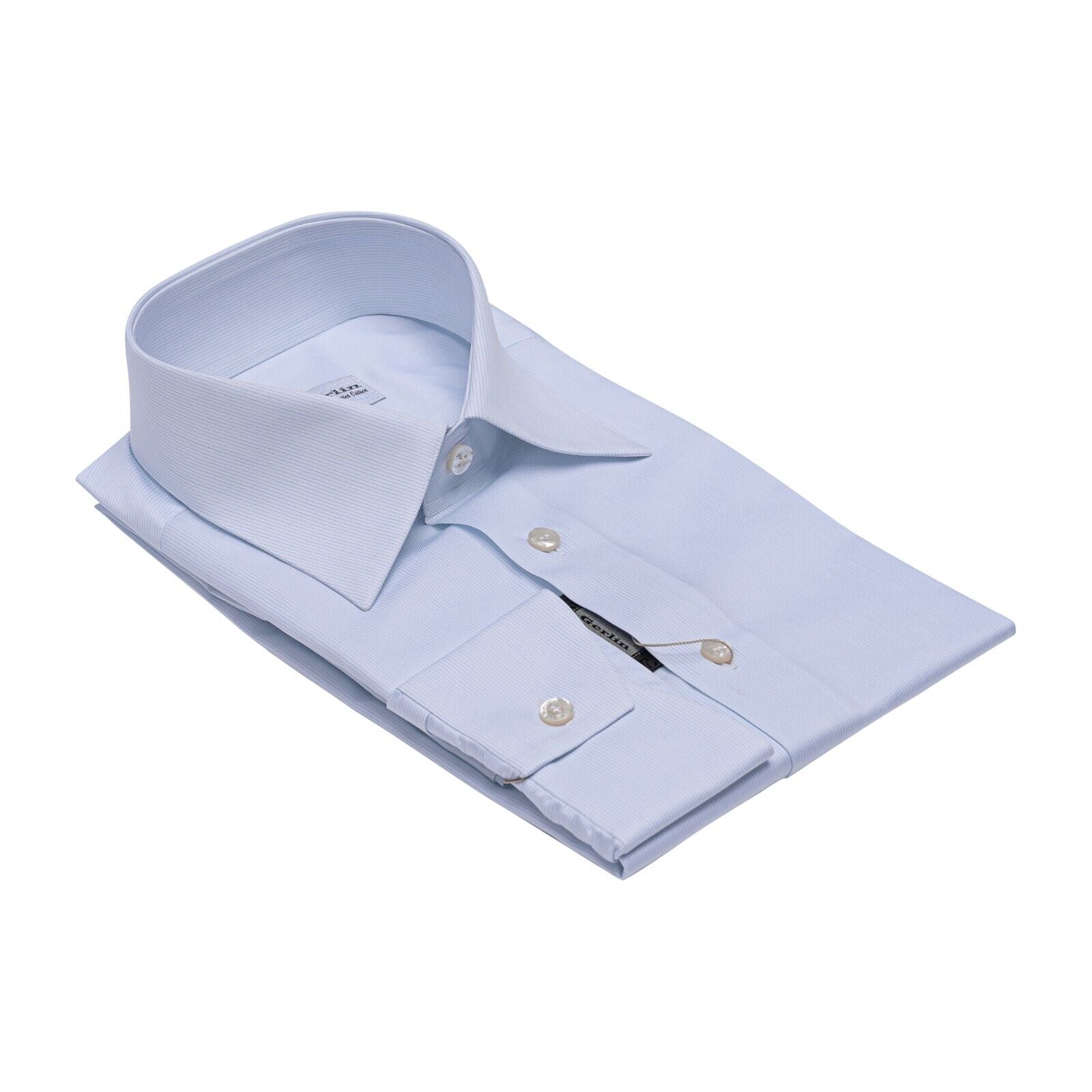 690$ LUXURY GERLIN Shirt Striped Light Blue ALUMO Cotton 1V ZILLI