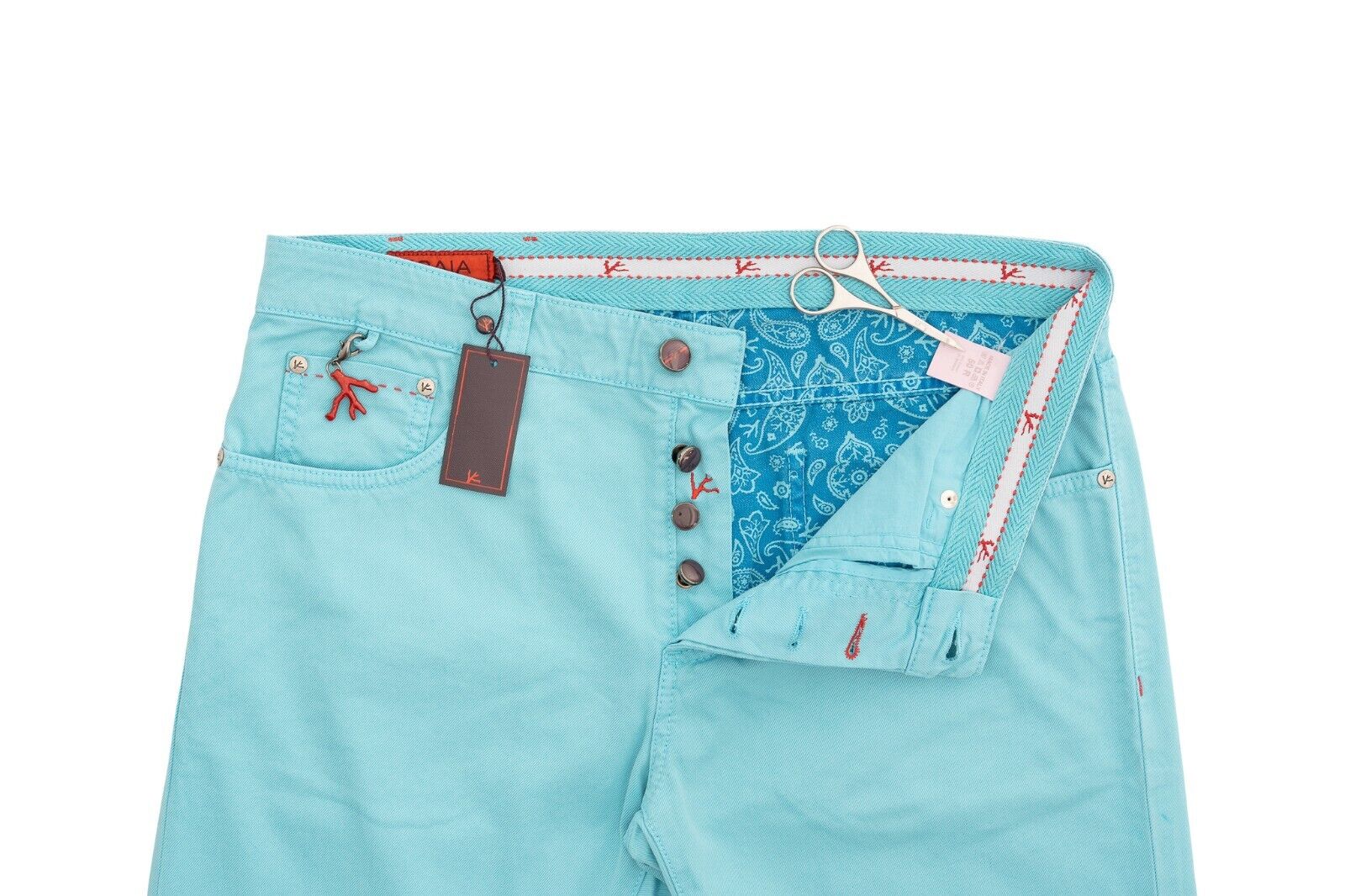 690$ ISAIA NAPOLI Tiffany 5 Pockets Slim Straight Denim Jeans Pant Cotton