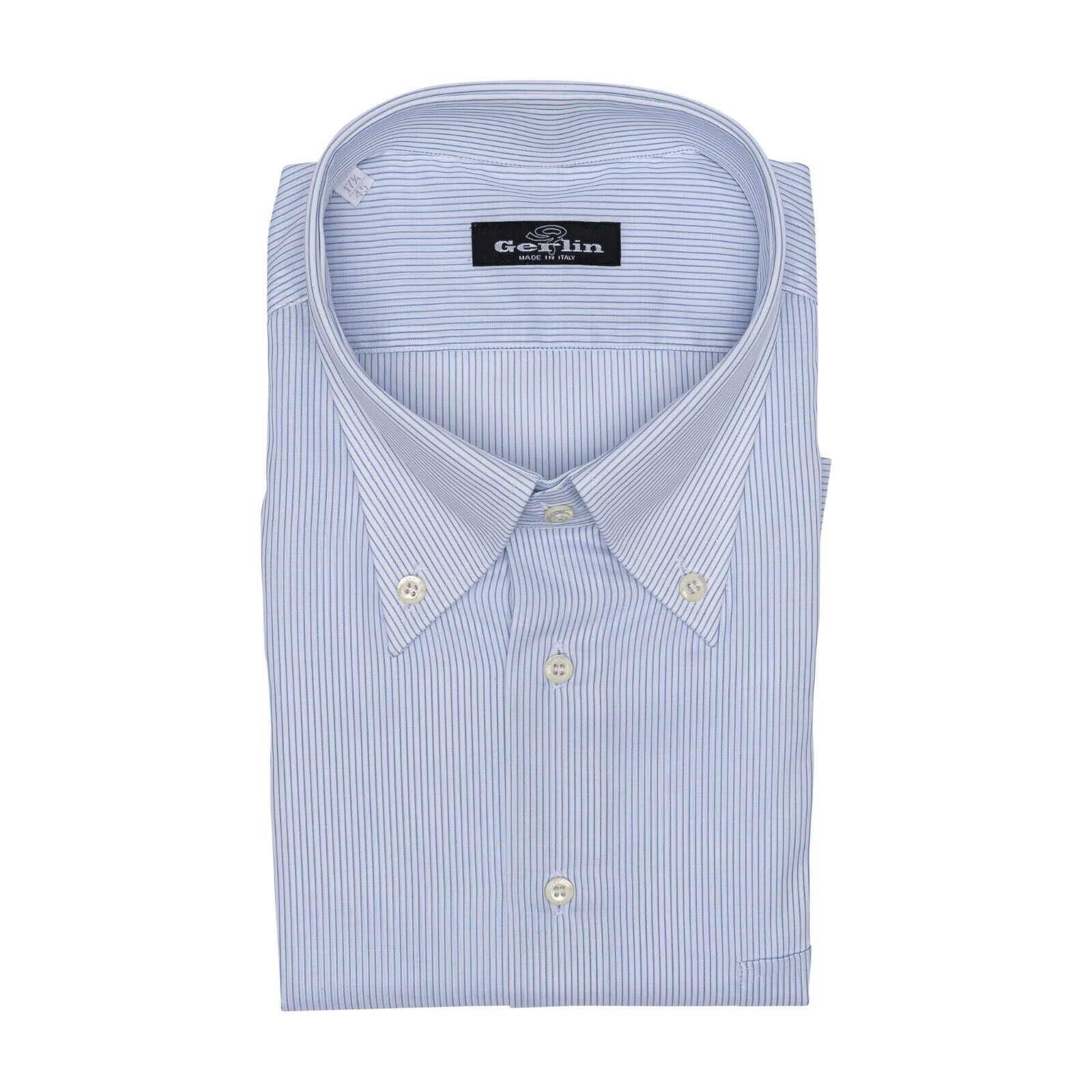 690$ LUXURY GERLIN Shirt POINT Striped White - Blue Cotton  3S ZILLI