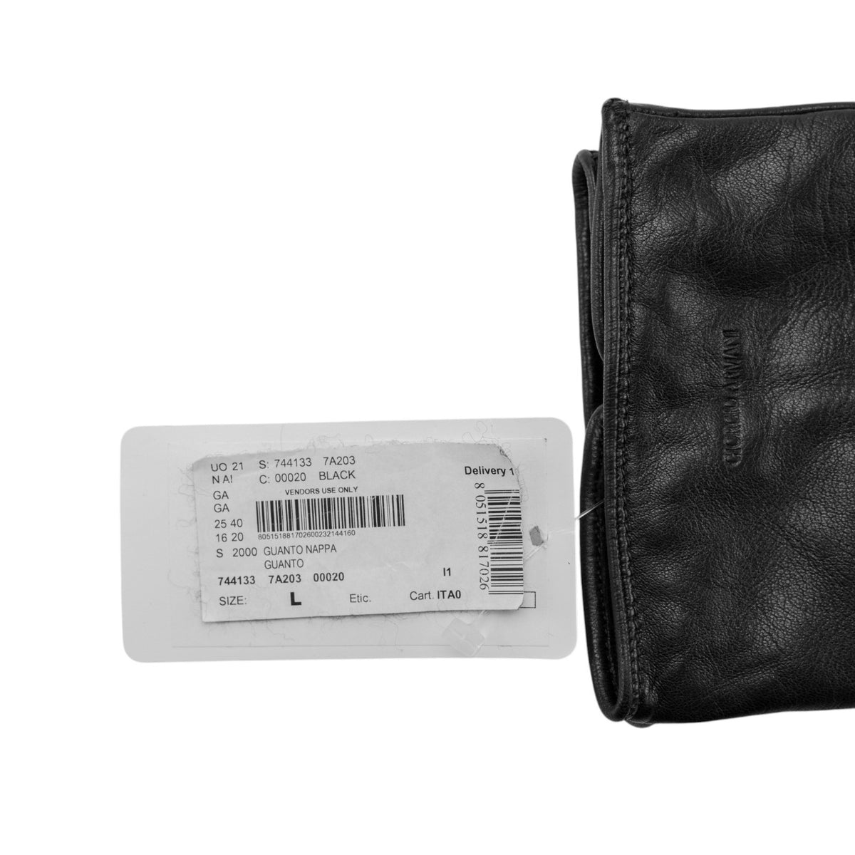 480$ GIORGIO ARMANI Black nappa leather Gloves 100% Cashmere Lined Size L
