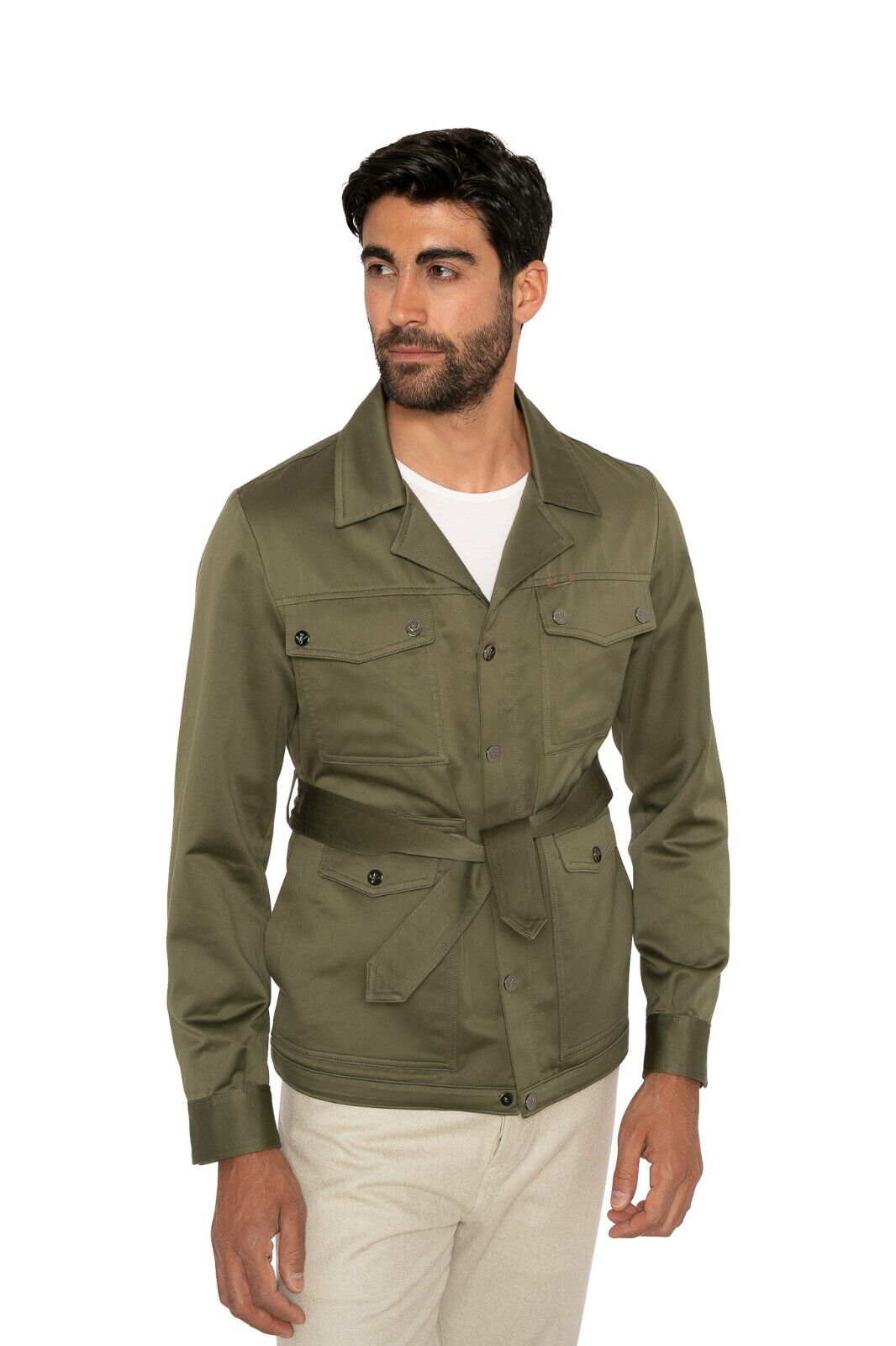 $3200 ISAIA Green Belted Safari Zip Jacket Lux Cotton 38 US / 48 EU Slim Fit