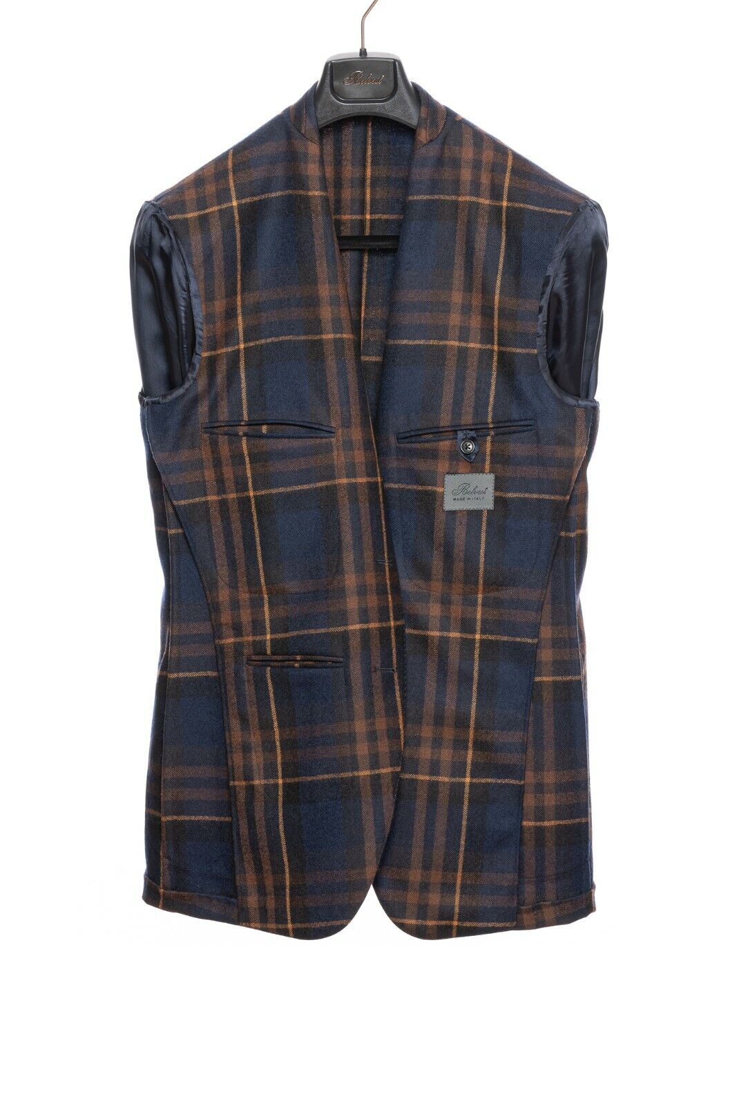$2045 BELVEST Check Blue Rust Wool Jacket Blazer 42 US / 52 EU Drop 7R F/W 2018
