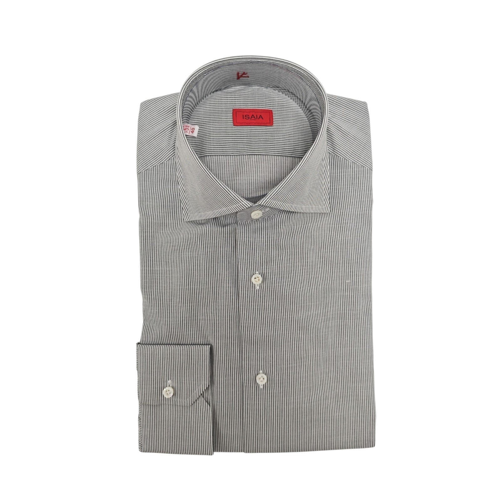 730$ ISAIA NAPOLI "Mix" Dress Shirt Gray Striped Lightwheight Cotton 15.75 - 40