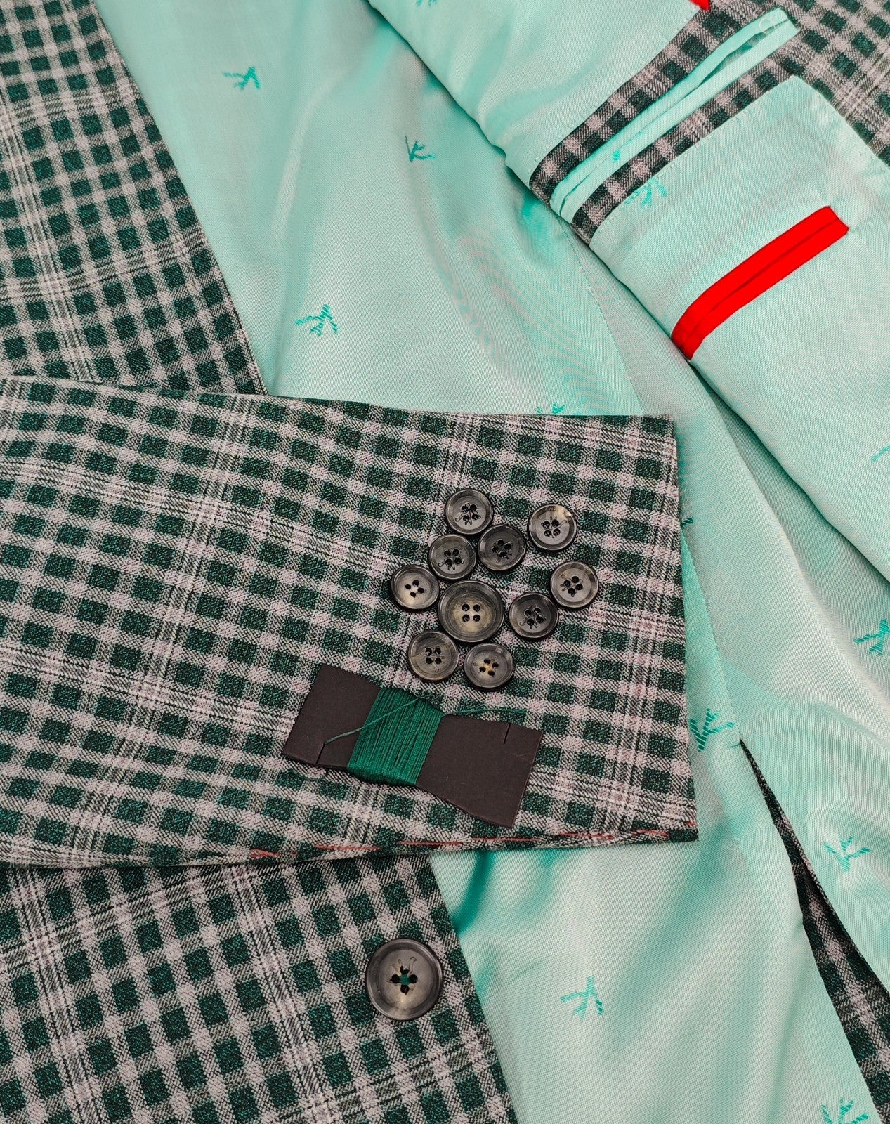 $5250 ISAIA NAPOLI "Capri" Green Checks Sport Coat Fine Wool 42 US / 52 EU 8R
