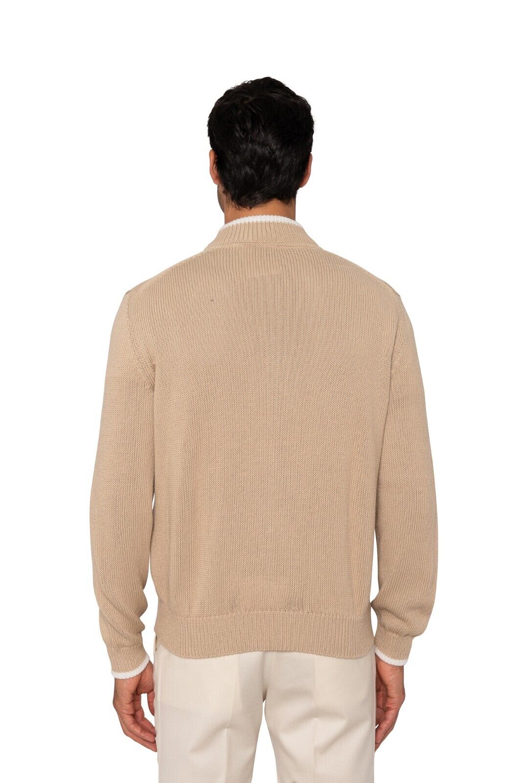$1100 FEDELI CASHMERE Beige Cardigan Sweater Full Zip Cotton 40 US / 50 EU