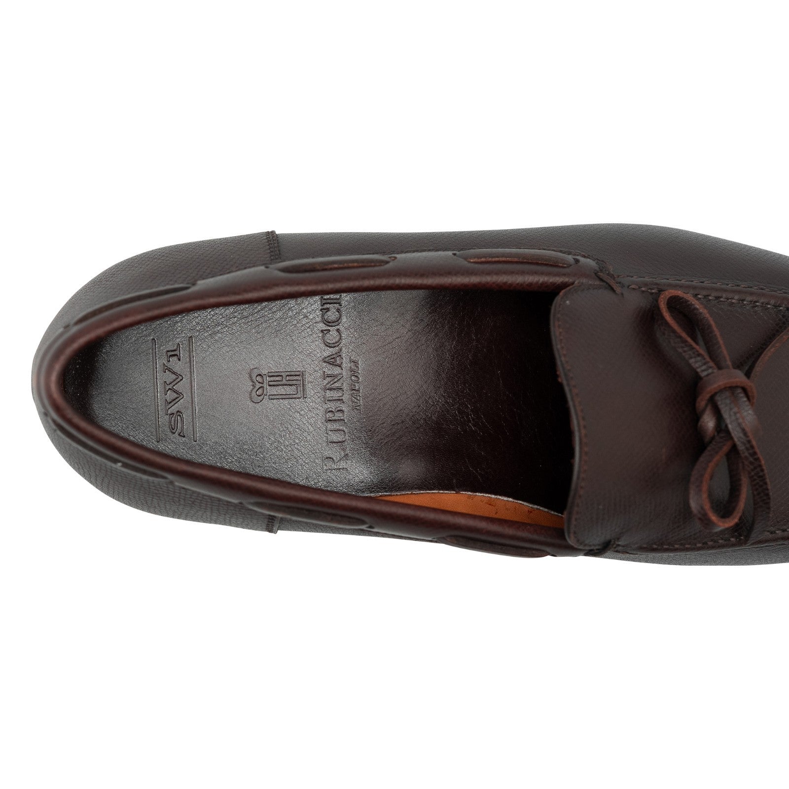 950$ RUBINACCI Napoli Brown Grain Leather Tassel Loafers Slip-On Dress Shoes