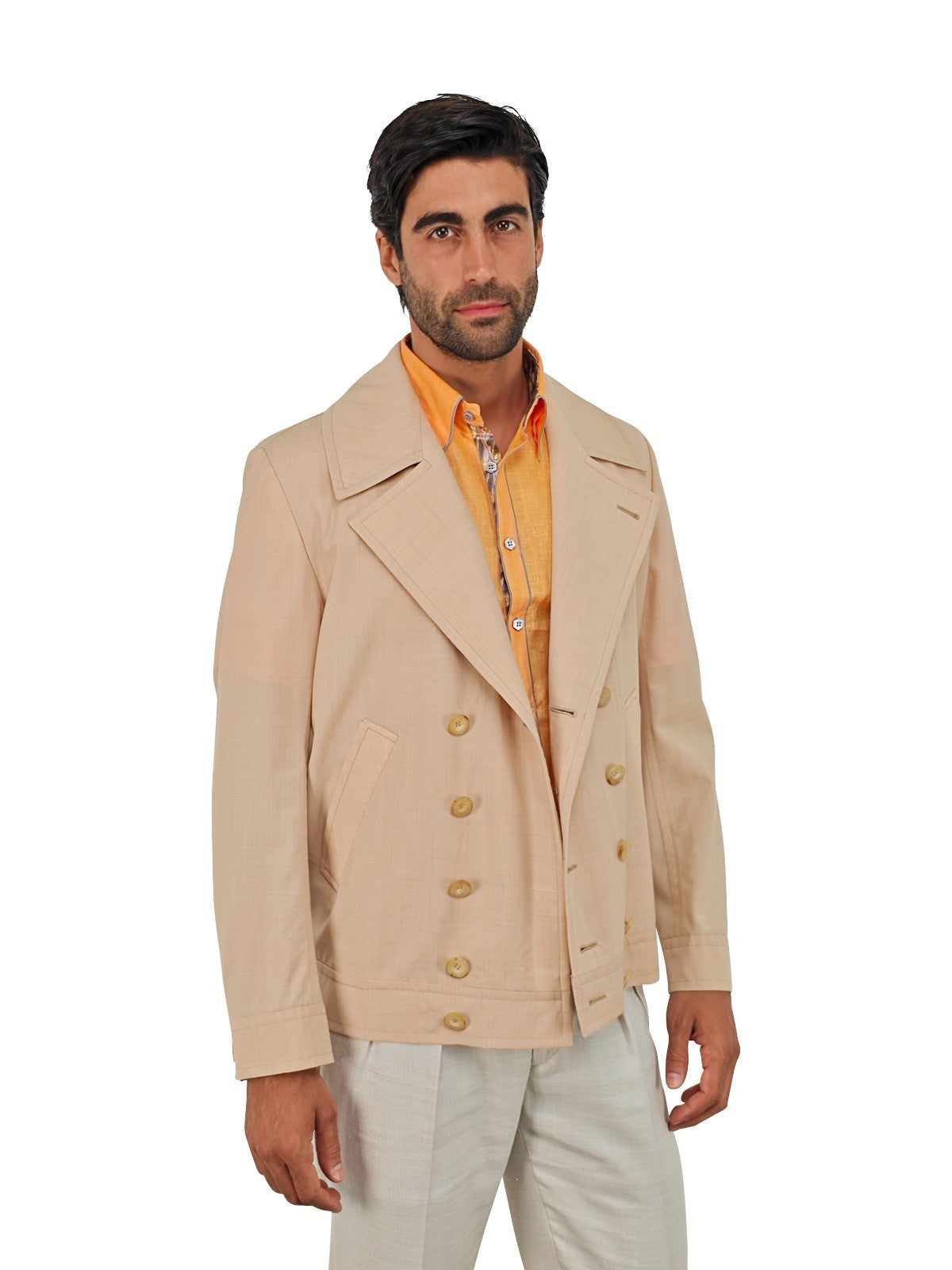 $1470 RUBINACCI NAPOLI Beige Caban Jacket Coat Fine Wool 40 US / 50 EU