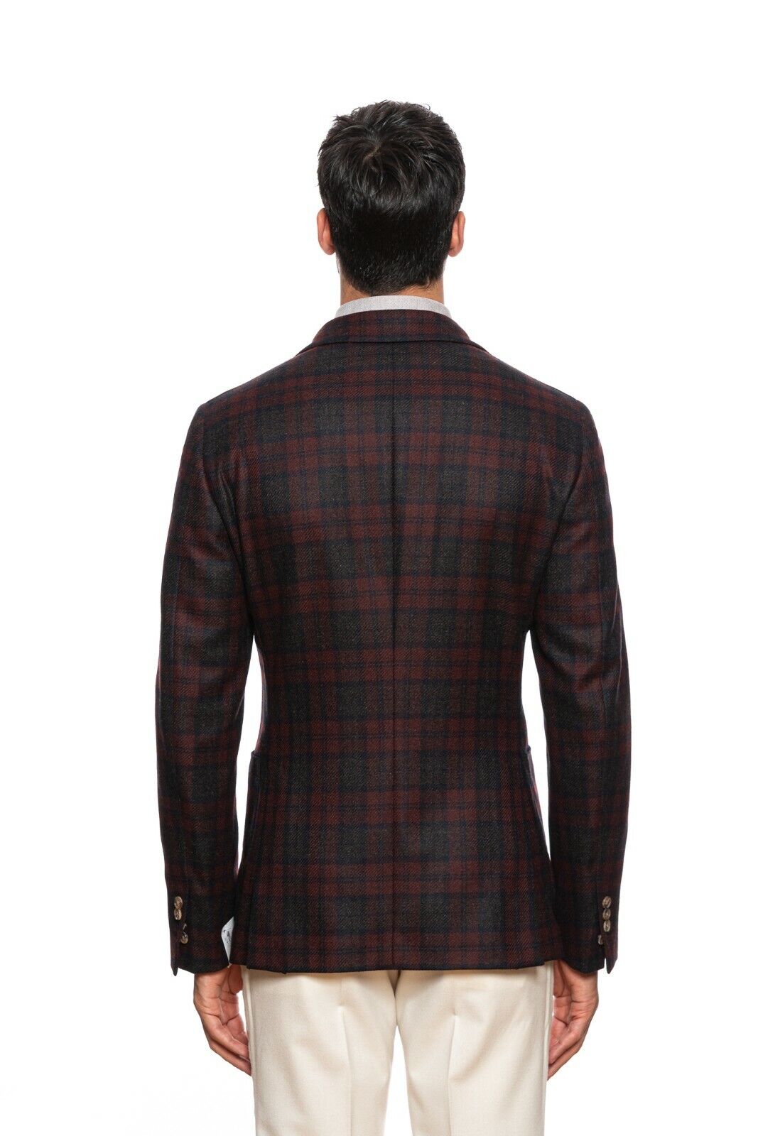 $2450 BELVEST Burgundy Blue Check Wool Cashmere Jacket 39 US 49 EU Drop 9R Slim