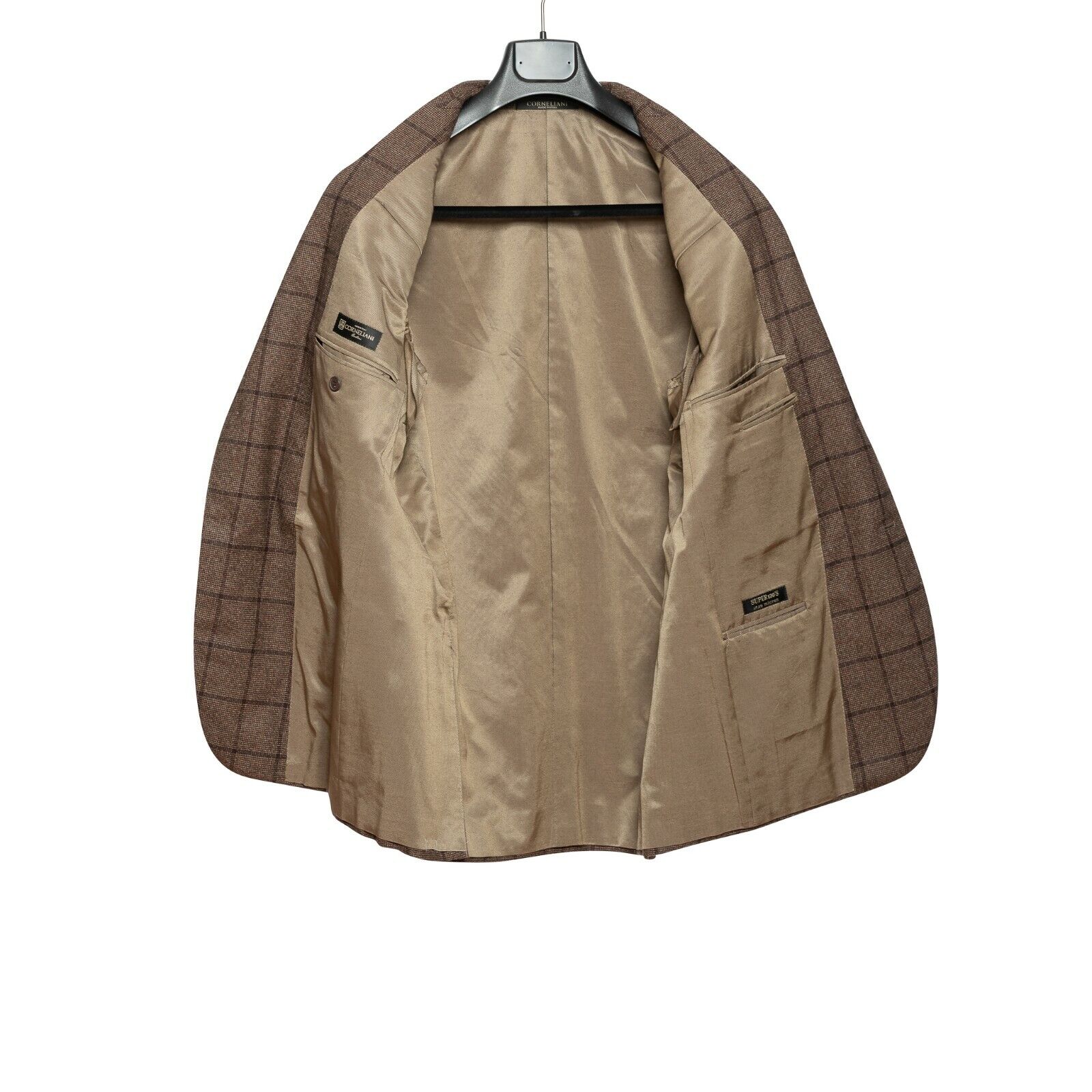 1150$ CORNELIANI Jacket Blazer Brown Checks Wool 130's + Leather 40 US / 50 EU