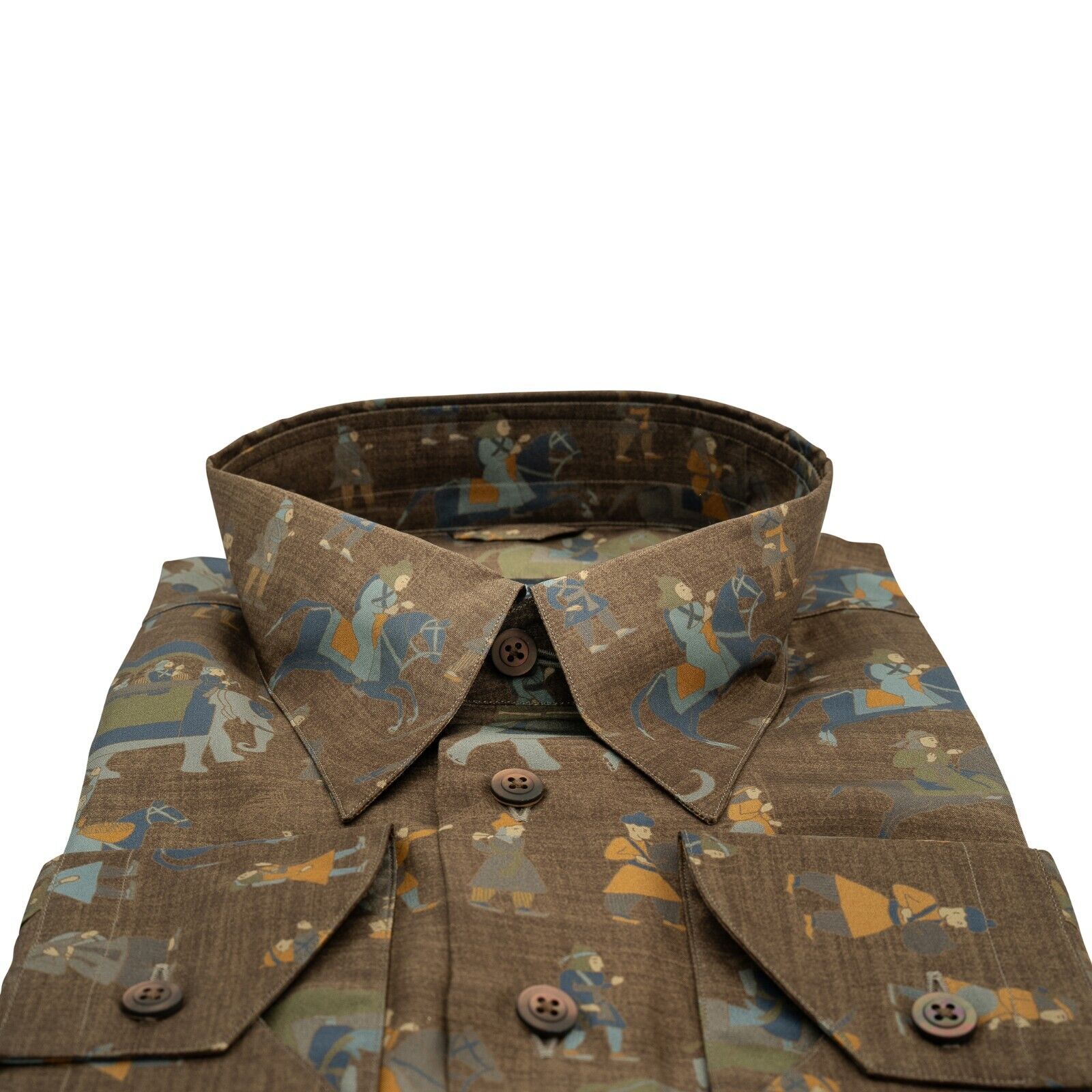 1400$ LUXURY MAROL BOLOGNA "Samurai" Point Collar Shirt Brown 100% COMO SILK