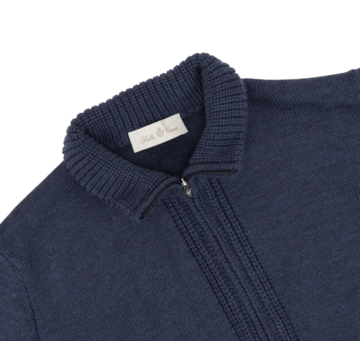 420$ DELLA CIANA Blue Navy MockNeck Zip 100% Wool 40 US / 50 EU