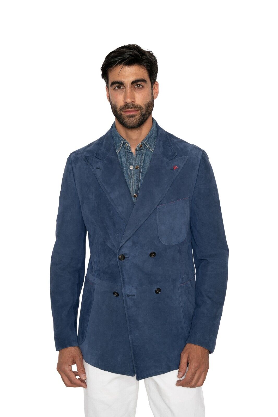 6800$ ISAIA NAPOLI Blue Double Breasted Jacket 100% Lambskin 42 US / 52 EU
