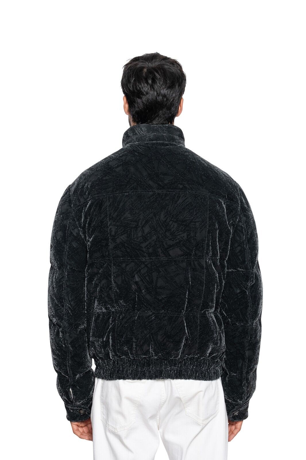 2500$ ITALO FERRETTI Puffer Jacket Black Silk + Jacquard Leather Size L BIJAN