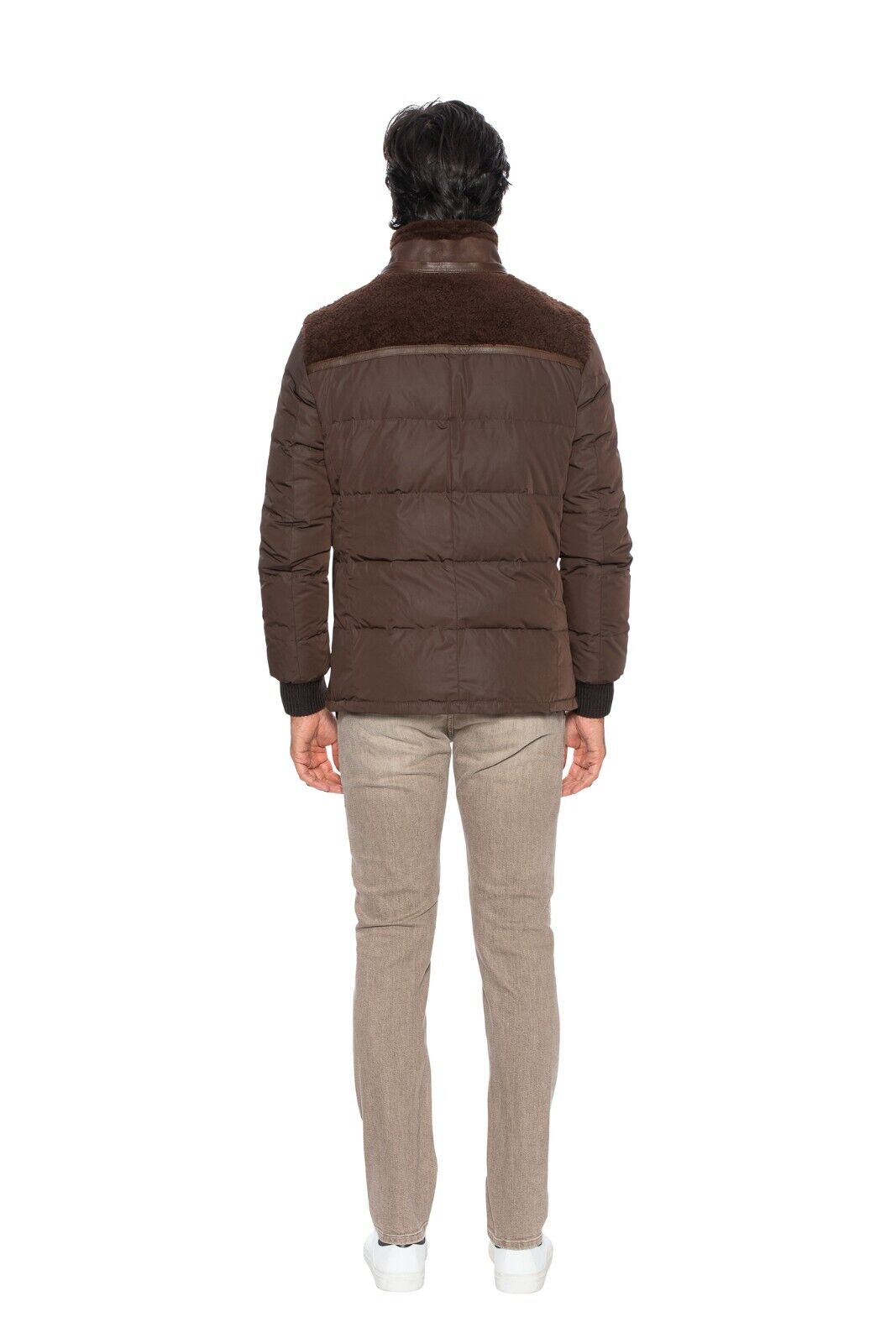 $3885 HETTABRETZ for TESTONI Brown Jacket Coat Puffer Goose Down + Shearling