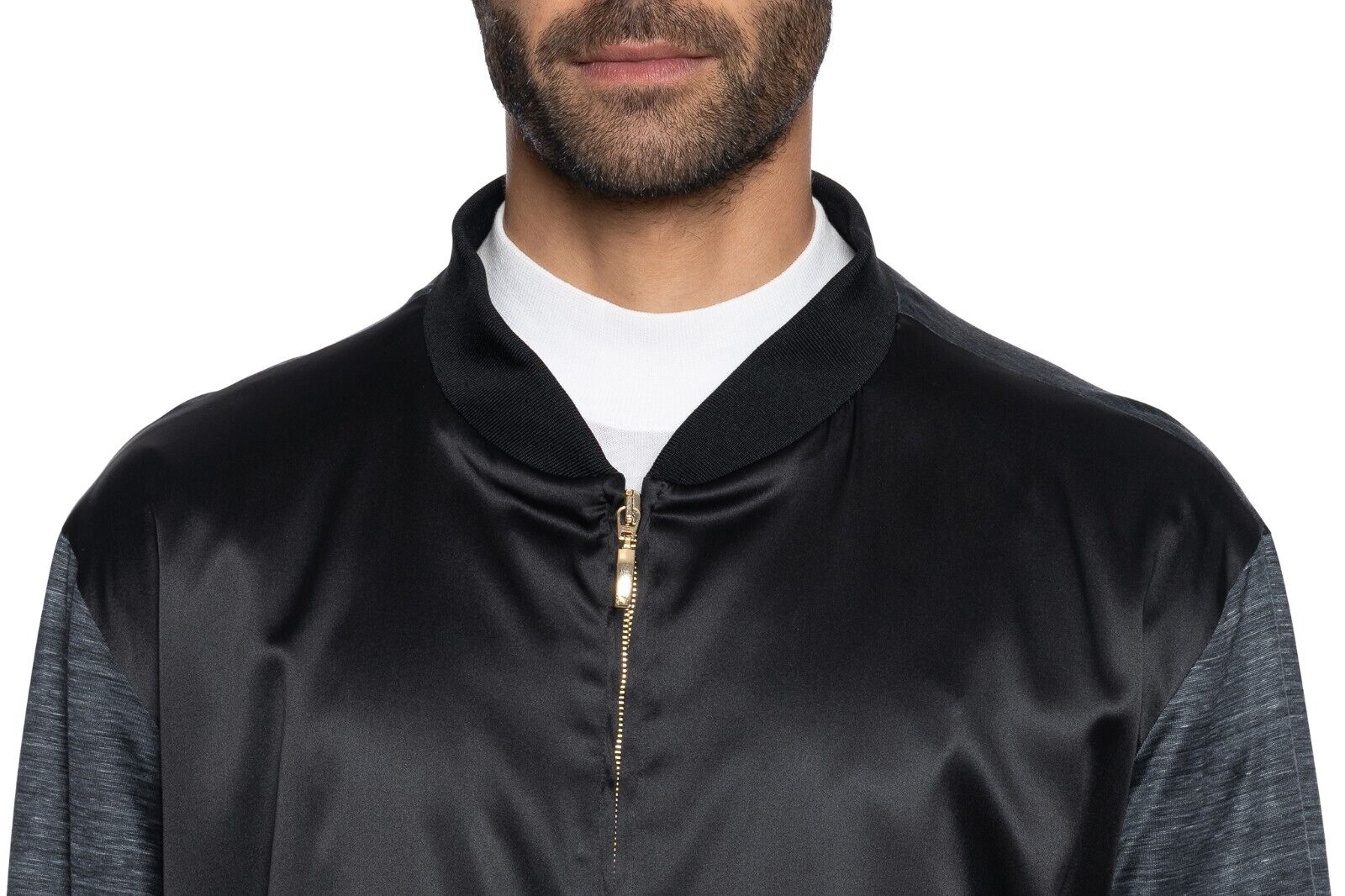 2000$ FABIO CAVIGLIA Bomber Jacket Gray / Black" 100% Silk COMO Stretch Size L