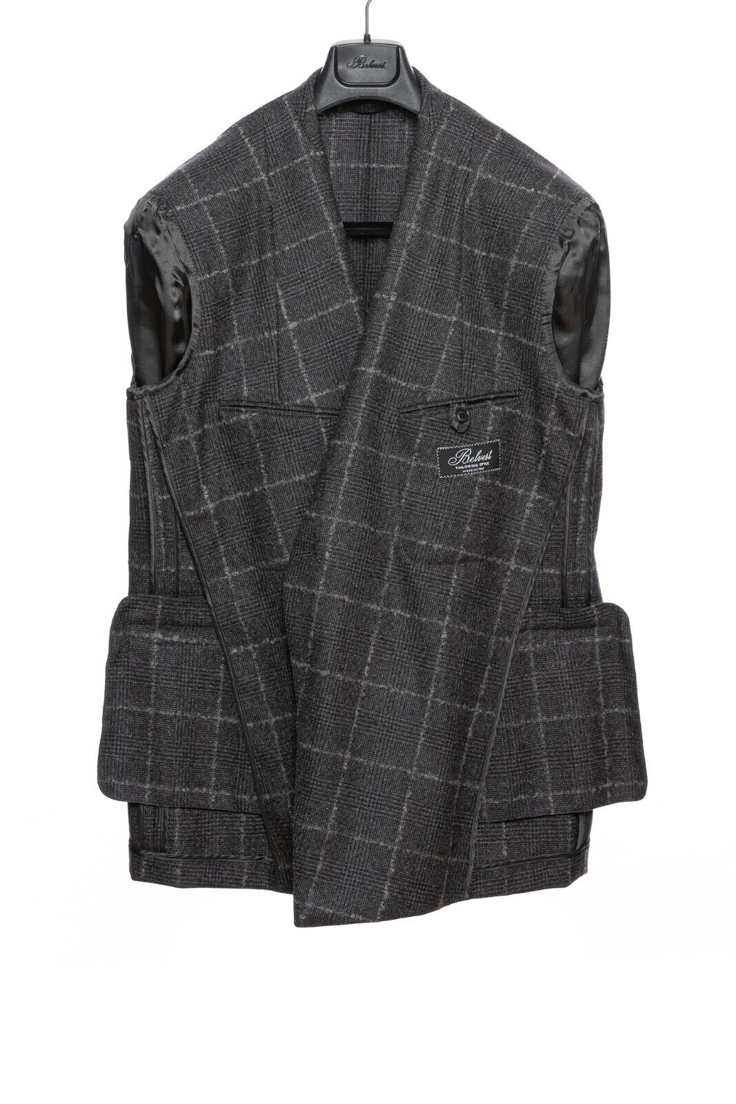 $2390 BELVEST Gray Flannel Wool Windowpane Jacket Double Breasted 39 US 49 EU 9R