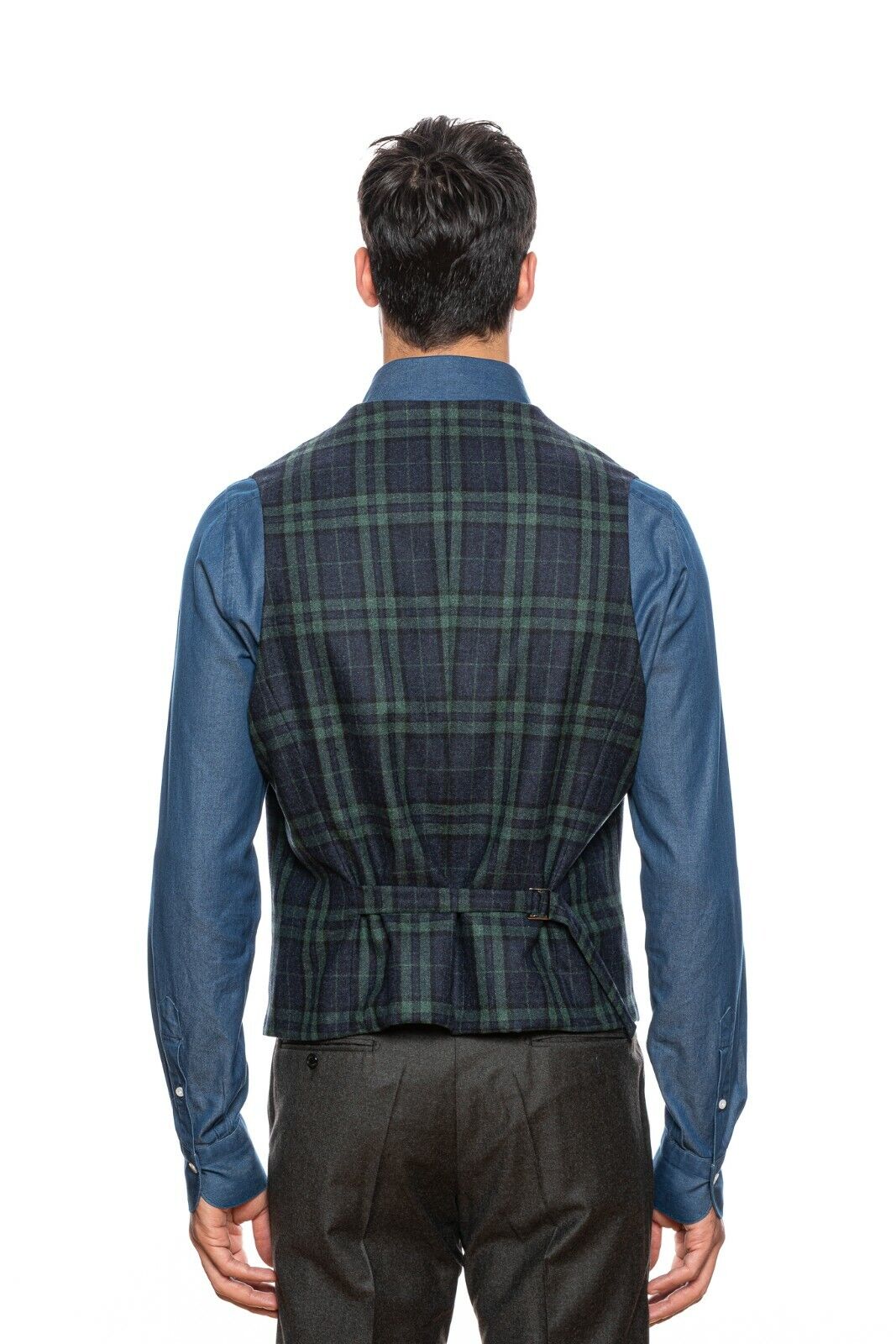 $2450 BELVEST Blue Wool Silk Check Jacket + Vest Double Breasted 44 US 54 EU 6R