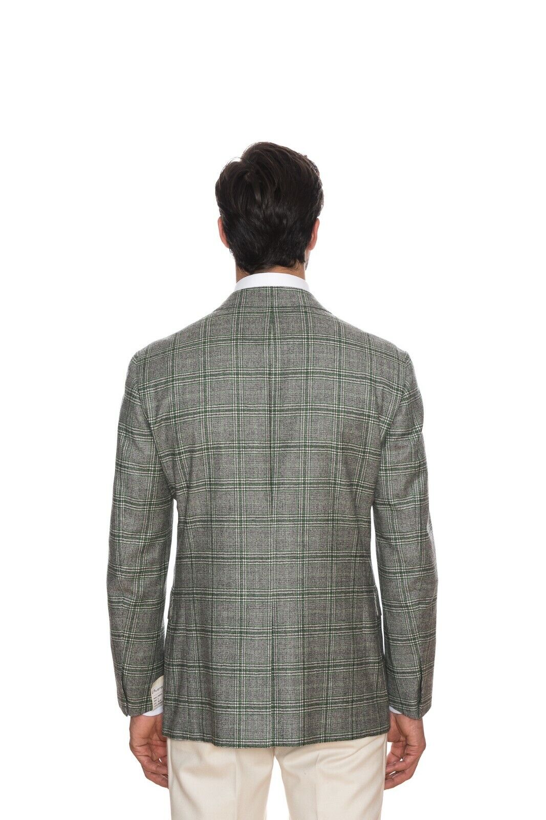 $2395 D'AVENZA Gray Wool Cashmere Windowpane Jacket Sewn in Italy 40 US / 50 EU