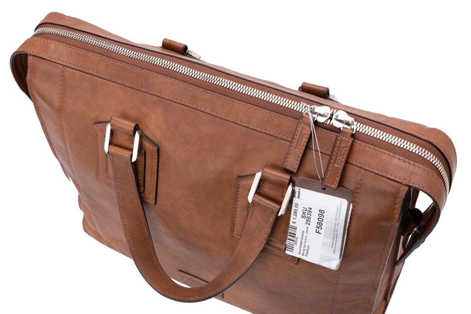 $1590 Testoni Bologna Briefcase PC Case Handbag Coffee TAMPONATO Calf