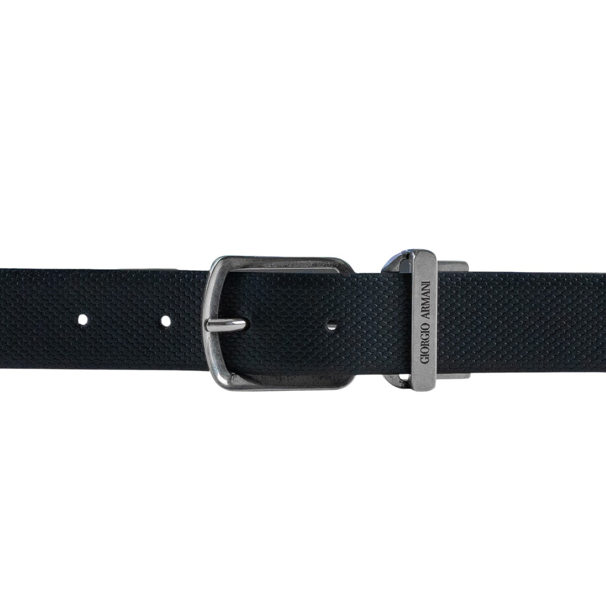 405$ GIORGIO ARMANI Belt Blue Textured Leather Engraved Silver Buckle Size 110