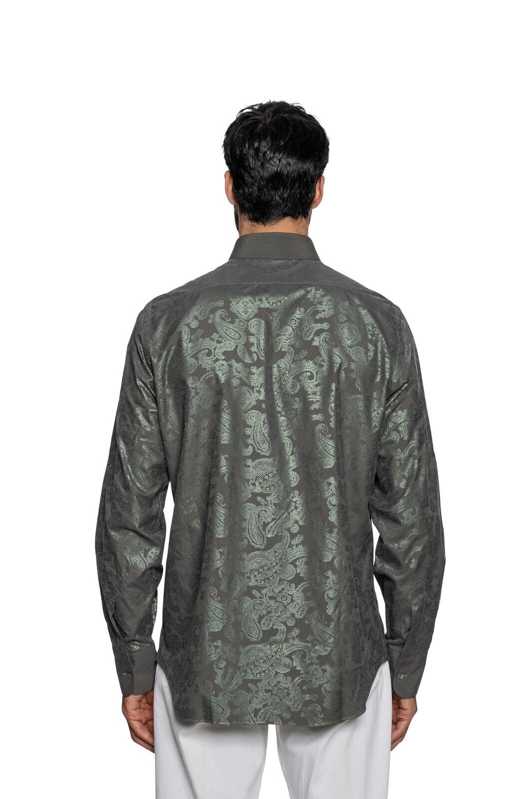 1200$ ITALIAN LUXURY FABIO CAVIGLIA Shirt Metallic "PAISLEY" 100% Cotton Size L