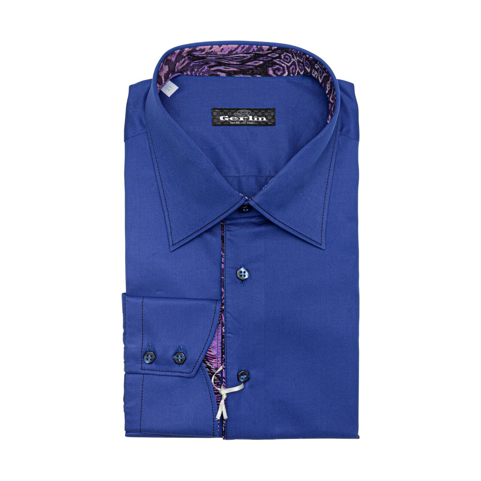 ITALIAN LUXURY 950$ GERLIN Shirt Blue ALUMO Cotton + Silk 16-41 BIJAN