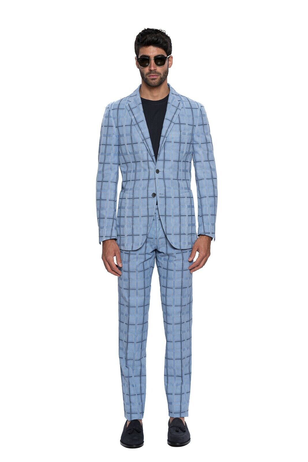 $2690 Belvest Light Blue Sport Suit Linen Cotton SAN GALLO Fabric 7R Slim Fit