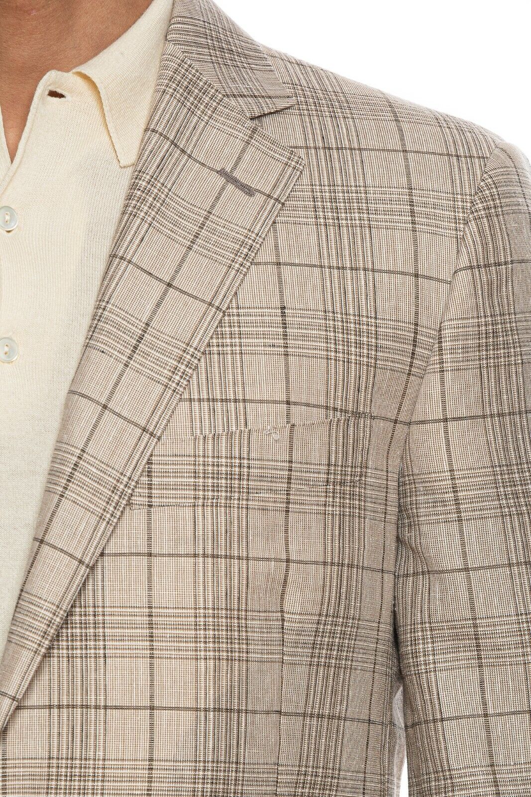 2180$ BELVEST Light Beige / Brown Wool Silk Linen Checks Jacket 40 US 50 EU 7 R