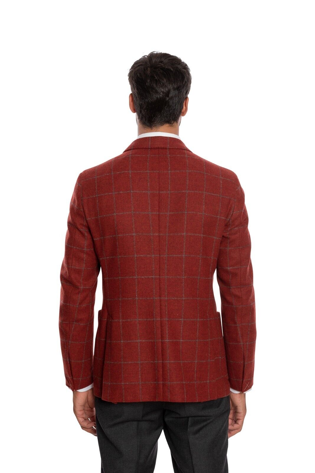 $1350 LUIGI BORRELLI "NISIDA" Venetian Red Plaid Jacket Sport Coat Wool Cashmere