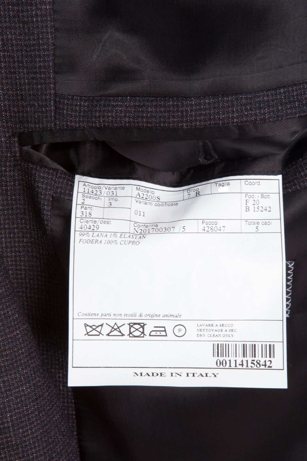 $2780 Belvest Wool Dark Gray + Magenta Suit 44 US / 54 EU  Drop 7R