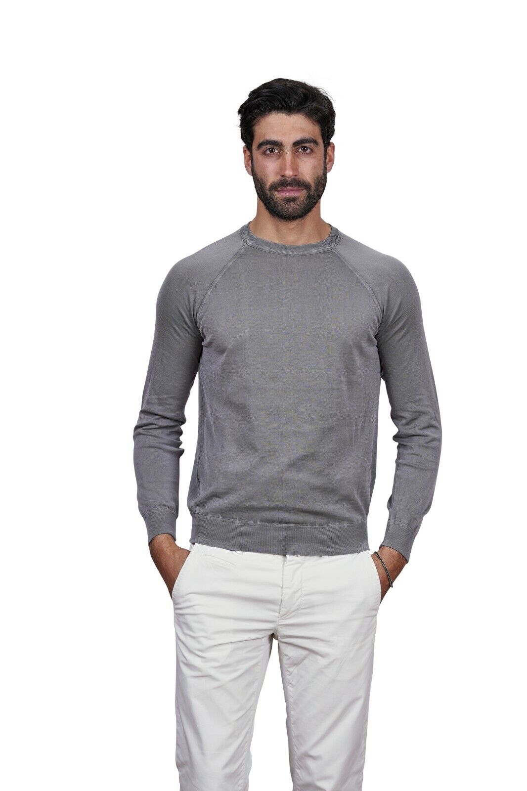 260$ Italian Luxury DRUMOHR Summer Sweater Washed Cotton Grey 36 US / 46 EU