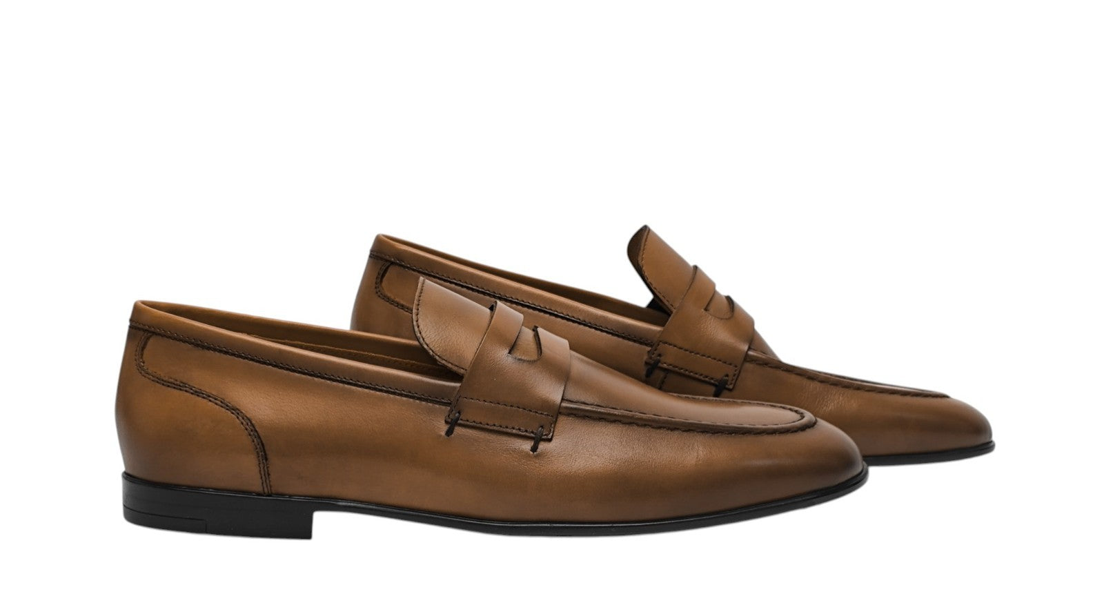 1250$ TESTONI Penny Loafer Shoes Burnished Calf Caramel 8 UK / 9 US / 42 IT