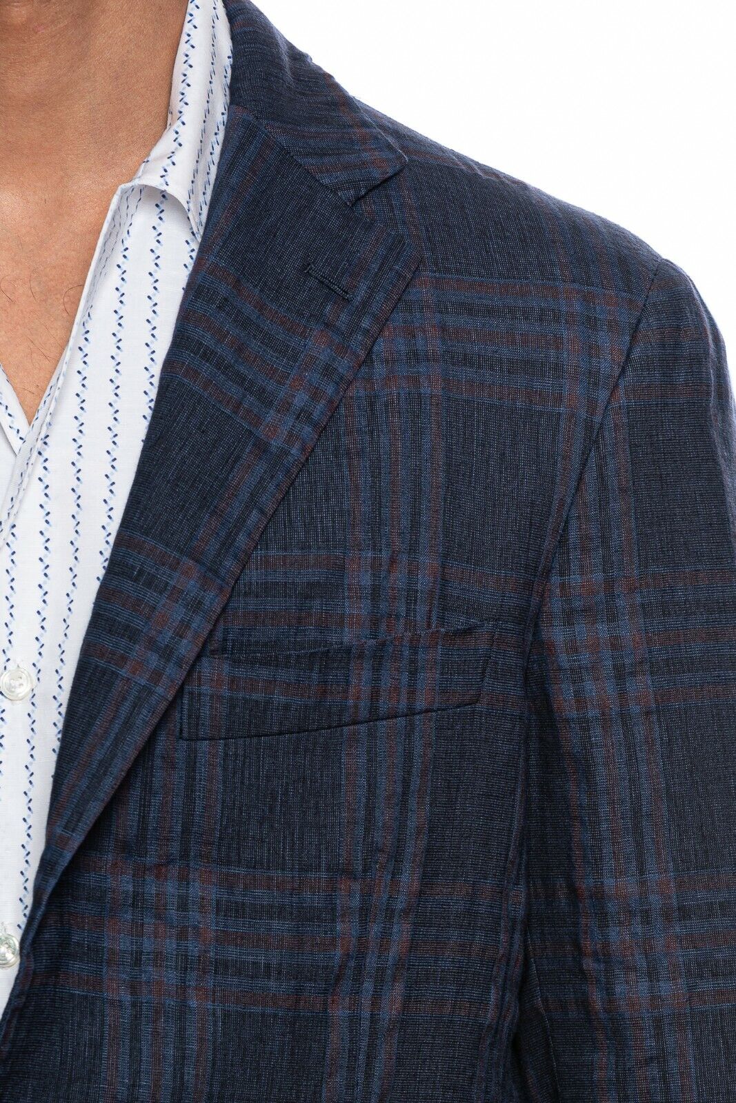 1980$ BELVEST Dark Blue Windowpane Wool Linen Jacket Blazer 40 US / 50 EU 7R