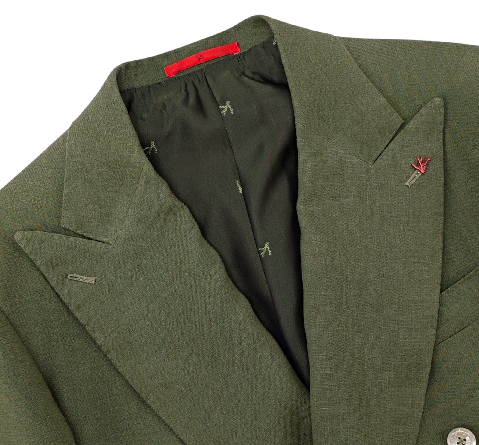$8395 ISAIA "Marechiaro" Green Double Breasted Suit 100% Linen 38 US / 48 EU 8R