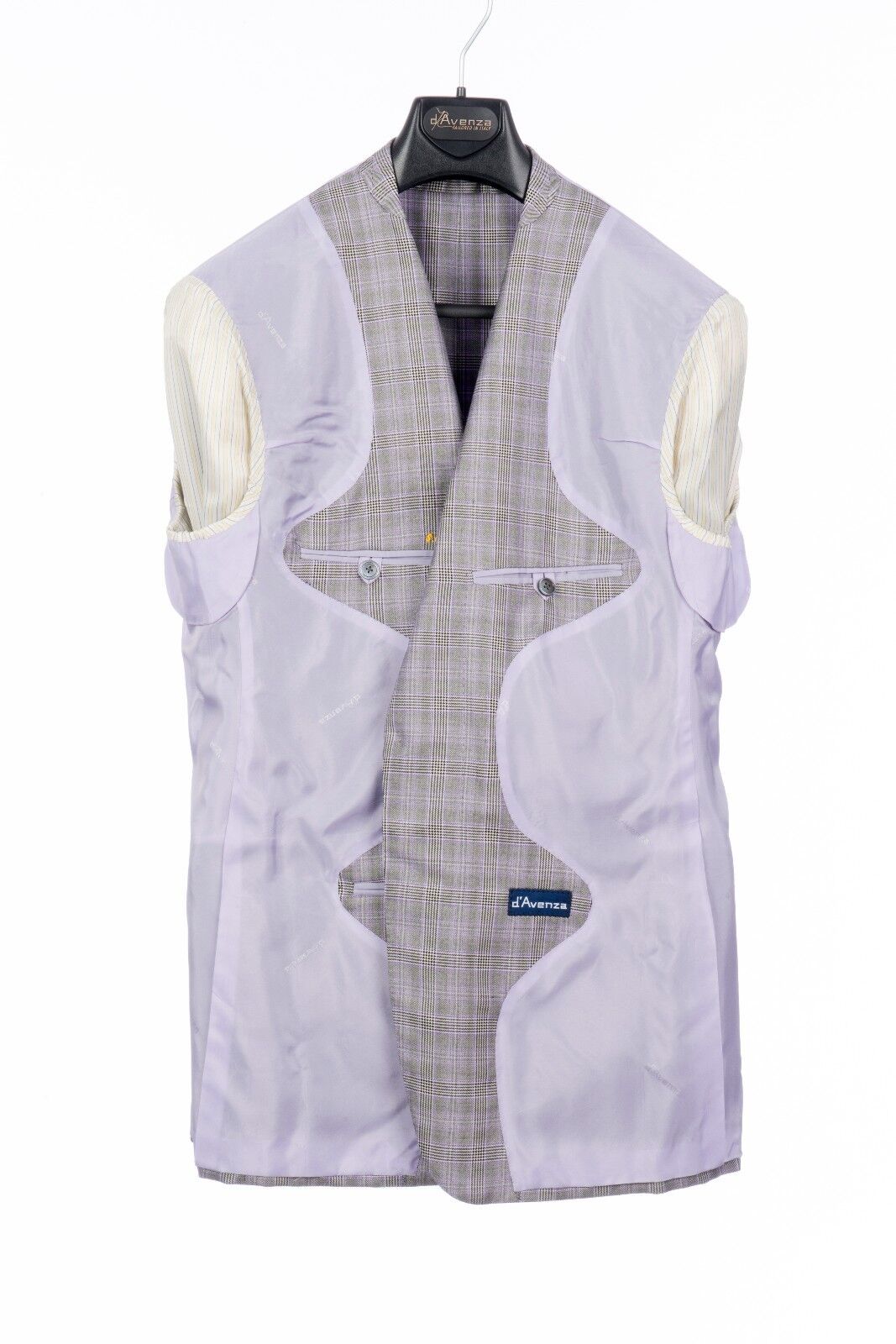 $2645 D'AVENZA Gray Wool Silk Checks Jacket Blazer Sewn in Italy 41 US / 51 EU