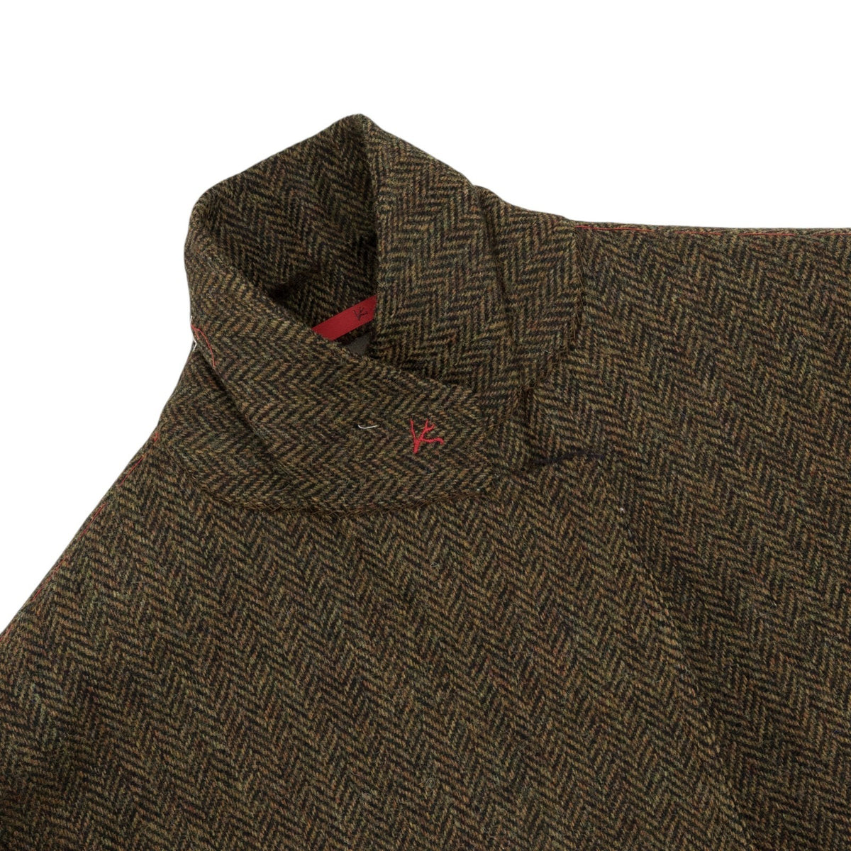$7250 ISAIA Sartorial Overcoat Coat Herringbone Flannel Wool Olive Green - Brown
