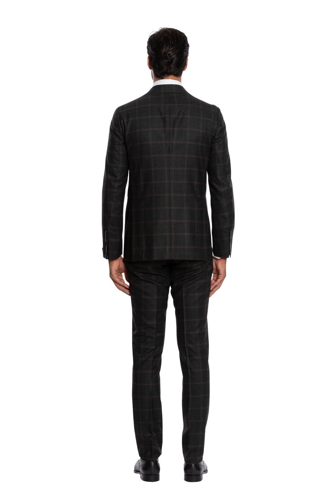 $3100 LUIGI BORRELLI NAPOLI Hand-Sewn Dark Gray Prince of Wales Suit Wool Slim