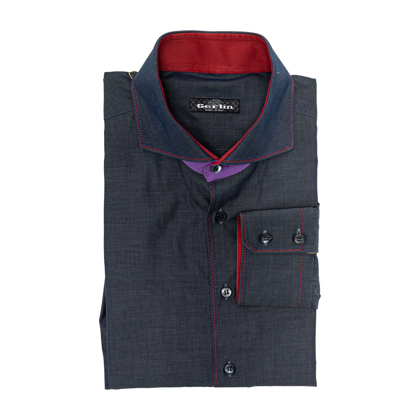 690$ LUXURY GERLIN Shirt Denim ALUMO Cotton 16 - 41 5S BIJAN