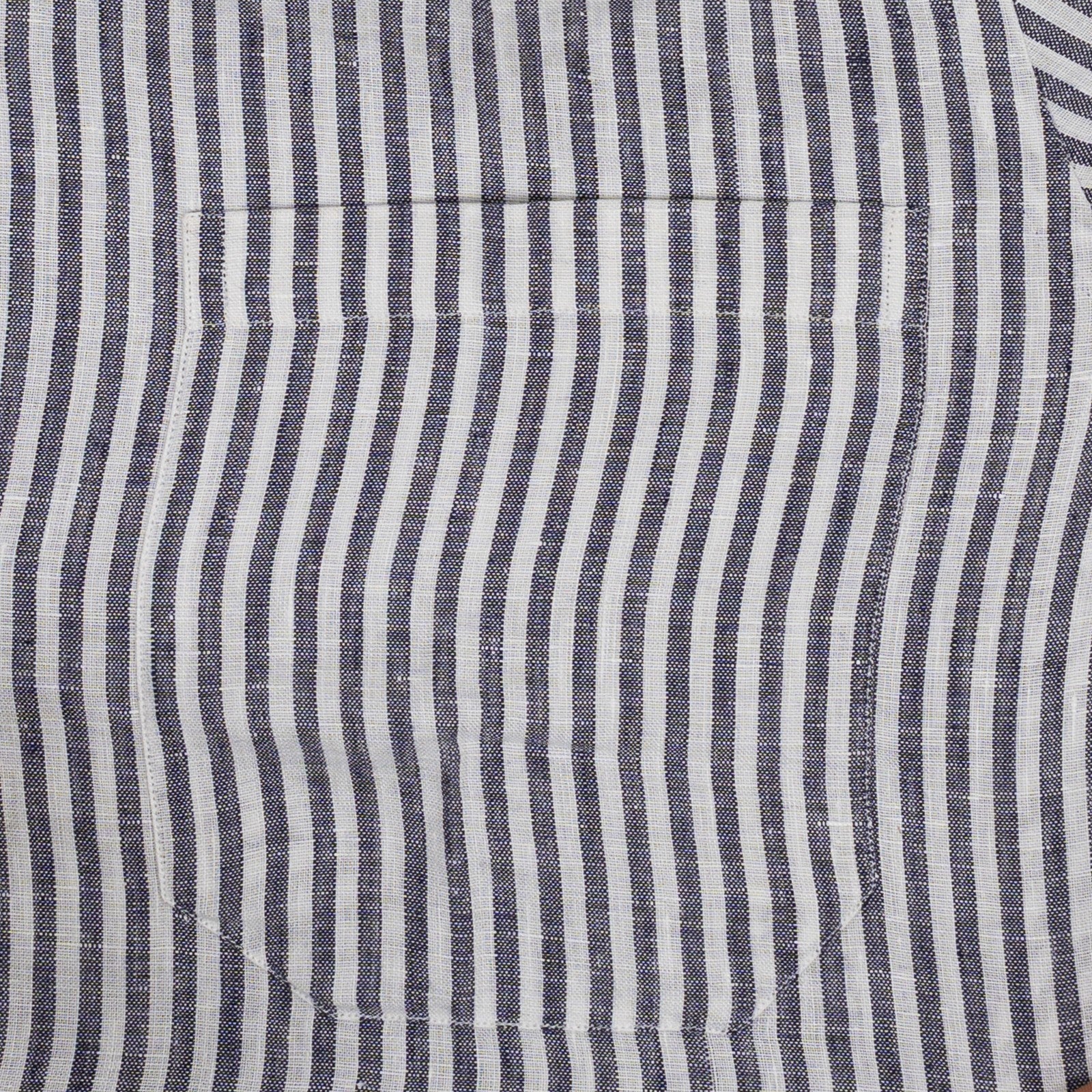 650$ RUBINACCI NAPOLI Blue Hand-Sewn Striped Guru Shirt 100% Linen Size L 6P